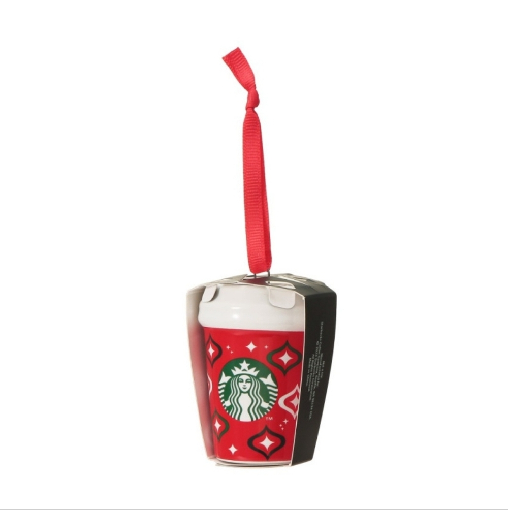 Starbucks Red and White Holiday Cup Ornament with Green Logo